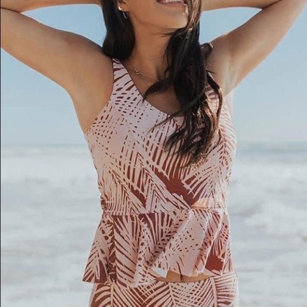 Albion Peplum Palm Tankini & Bottoms Rust (Large)